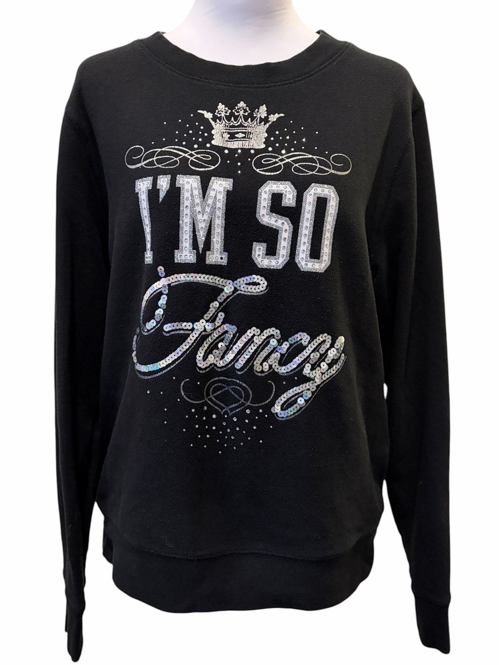 Juicy Couture Y2K McBling Black Sweatshirt Embellished Rhinestone Sequins Small
